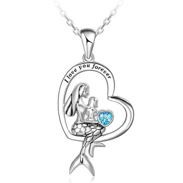 Sterling Silver Classic Sea Mermaid Crescent Moon Necklace Pendant Valentine's Gifts Jewelry