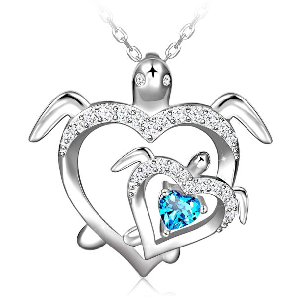 Health and Longevity Mom and Baby Sea Turtle Pendant Necklace for Women Sterling Silver Love Heart Jewelry Gifts