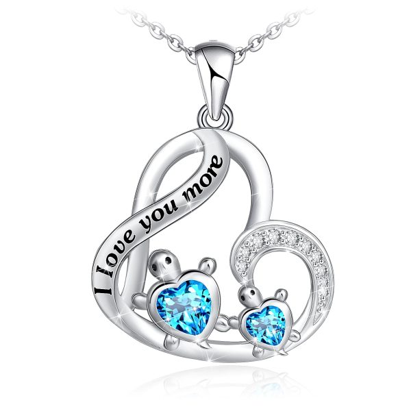 Health and Longevity Mom and Baby Sea Turtle Pendant Necklace for Women Sterling Silver Love Heart Jewelry Gifts