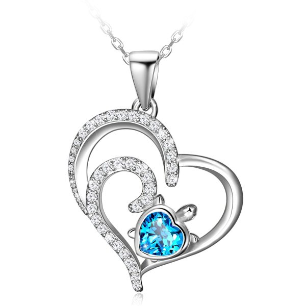 Double Love Heart Necklace for Women Sterling Silver Ocean Spray Sea Turtle Pendant Necklace Birthday Gifts