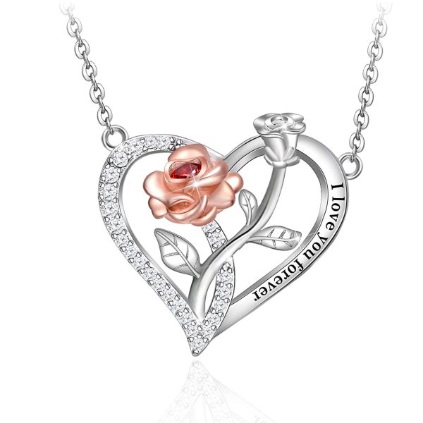 Rose Heart Necklace for Women Sterling Sliver Two-Tone Rose Flower Jewelry