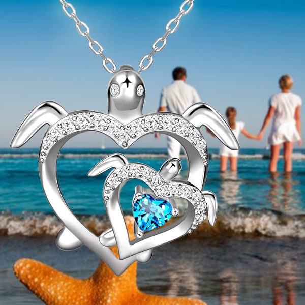 Health and Longevity Mom and Baby Sea Turtle Pendant Necklace for Women Sterling Silver Love Heart Jewelry Gifts - Image 3