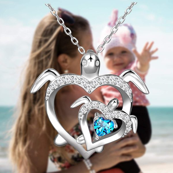 Health and Longevity Mom and Baby Sea Turtle Pendant Necklace for Women Sterling Silver Love Heart Jewelry Gifts - Image 4