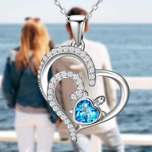Double Love Heart Necklace for Women Sterling Silver Ocean Spray Sea Turtle Pendant Necklace Birthday Gifts - Image 2