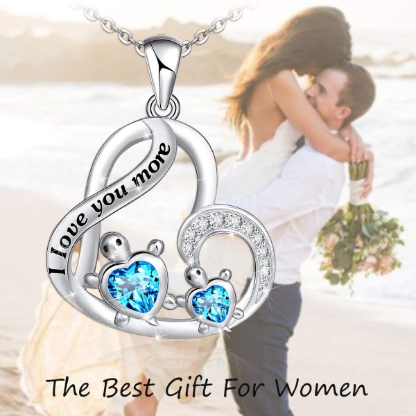Health and Longevity Mom and Baby Sea Turtle Pendant Necklace for Women Sterling Silver Love Heart Jewelry Gifts - Image 2
