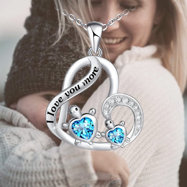 Health and Longevity Mom and Baby Sea Turtle Pendant Necklace for Women Sterling Silver Love Heart Jewelry Gifts - Image 3