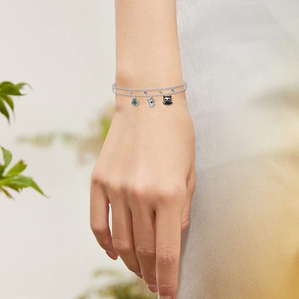 Halloween Bracelet For Western Sterling Silver Evil Eye Moon Witch Ghost Cat Pumpkin Bat Layered Bracelet Jewelry - Image 3