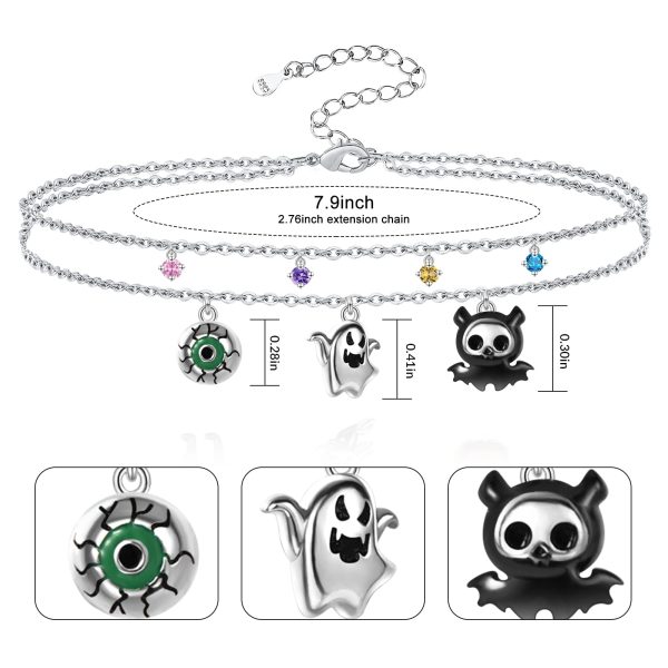 Halloween Bracelet For Western Sterling Silver Evil Eye Moon Witch Ghost Cat Pumpkin Bat Layered Bracelet Jewelry - Image 5