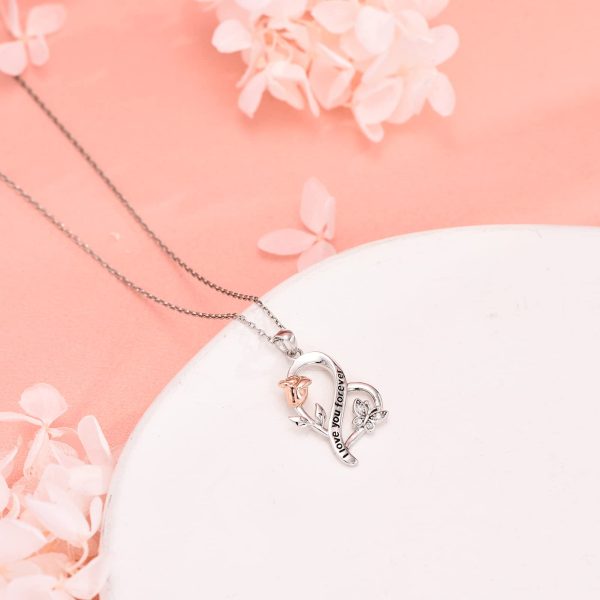Sterling Silver Rose Flower Necklace, Rose Bracelet, Two-Tone Cross Pendant Necklaces - Image 3