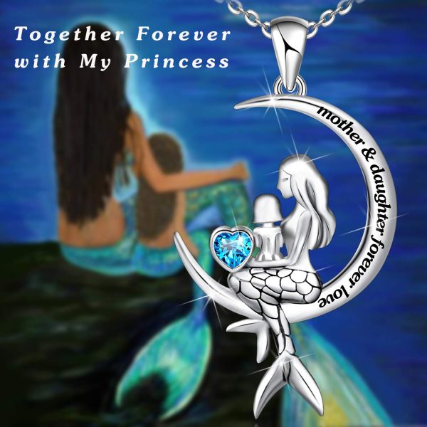 Sterling Silver Classic Sea Mermaid Crescent Moon Necklace Pendant Valentine's Gifts Jewelry - Image 3