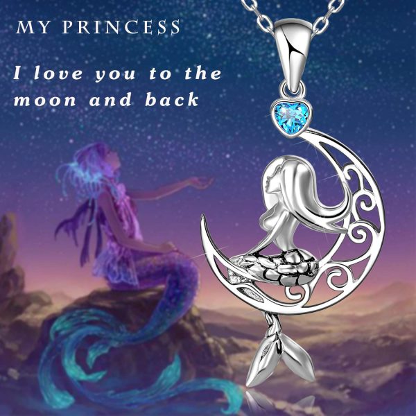 Mermaid Necklace for Girls Women SSterling Silver Moon Animal Pendants Birthday Christmas Gifts - Image 3