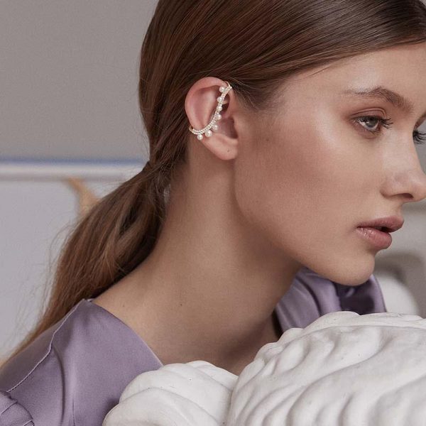Exquisite Wave 14K Gold Vermeil and Pearl Ear Cuff - Image 2