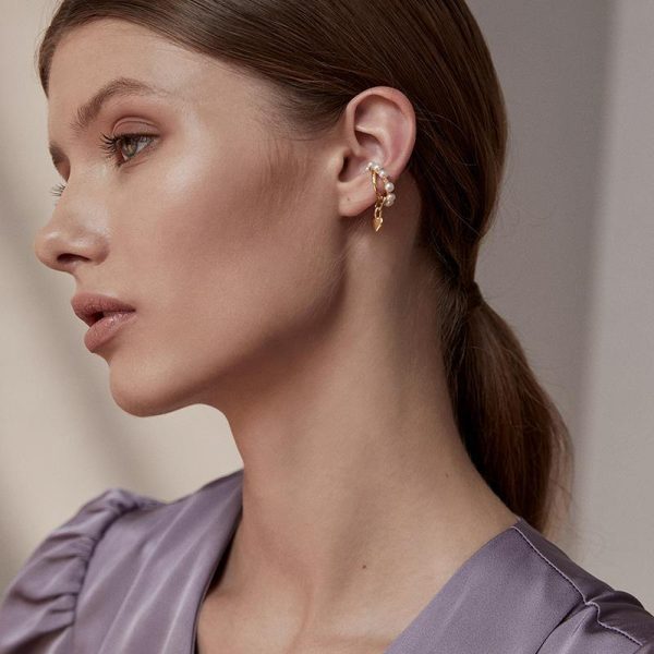 Exquisite 14K Gold Vermeil Pearl Ear Cuff - Image 2