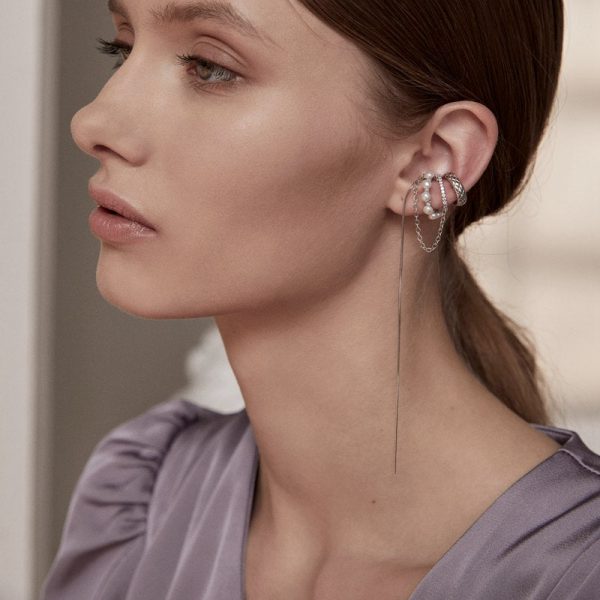 Exquisite Dangle Ear Cuff with Chain Silver - Image 2