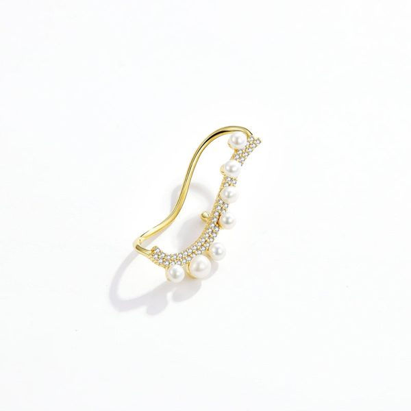 Exquisite Wave 14K Gold Vermeil and Pearl Ear Cuff - Image 4