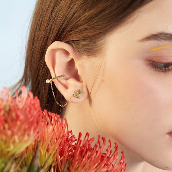 Cactus Ear Cuff Chain Earrings - Image 2