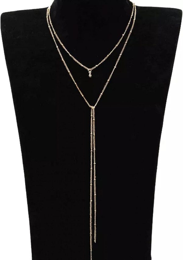 Double Layer Drop Clavicle Choker Long Necklace - Image 2