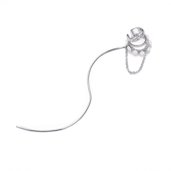 Exquisite Dangle Ear Cuff with Chain Silver - Image 4