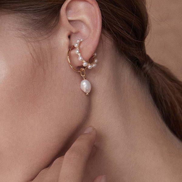 14K Gold Double Band Pearl Ear Cuff for Women - Image 2